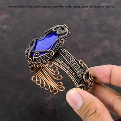 Copper September Lapis Lazuli Gemstone Wire Wrapped Handcrafted Bangle Jewelry