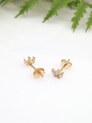 Marquise Cz Three Stone Stud Earrings 925 Sterling Silver Dainty Post 4.5mm Gold