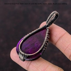 Pear Pink Fire Labradorite Gemstone Tree Of Life And Wire Wrapped Pendant Copper