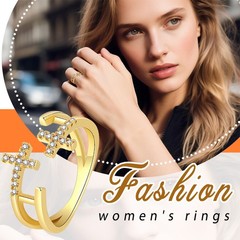 3Pcs Women’s Faith Rhinestone Cross Open Stackable Adjustable Christian Ring Set