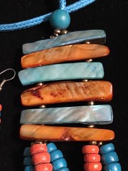 Colorful Boho 5 Strand Beaded Wood & Glass Necklace & Earrings 36 In