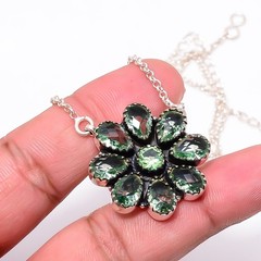 Green Amethyst 925 Sterling Silver Cluster Flower Necklace 19-23″ Cp10957124629