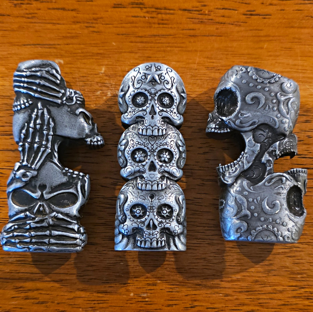 Skull Statement Stackable Rings Lot of 3 Silver Tone Metal Size 8 No Stone