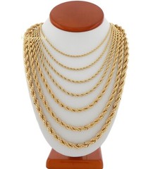 Mens Rope Chain Necklace 2.5mm to 7mm 18″ 20″ 22″ 24″ 26″ 30″ 14k Gold Plated