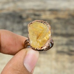 Citrine Rough Copper Mother Gift Electroformed Adjustable Ring Size Adjustable