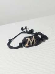 Handmade Black Cord Bracelet Initial Letter M Adjustable Resin Plastic Bead Vint