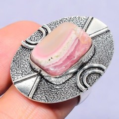 Valentine Gift Rhodochrosite Silver Gift For Friend Natural Cluster Ring Size 7