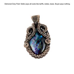 Copper Oval Mystic Fire Labradorite Stone Wire Wrapped Birthday Pendant Jewelry