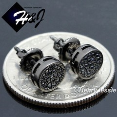 925 STERLING SILVER ICY BLING CZ BLACK PLATED 6MM ROUND 3D STUD EARRING*EB108