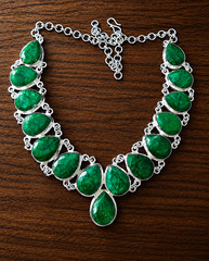 Handmade Green Emerald Necklace 925 Sterling Silver Antique Vintage Style