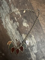 Lanvin Paris Necklace Gold Tone Dangle Brown Leaf