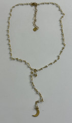 1/20 14k Gold Filled Necklace Dainty Moon Charm White Beads Y Lariat Dangle
