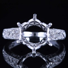 6-prong Setting Semi Mount Round Cut 10mm No-plated 925 Silver Fine Ring Wedding