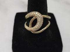 Gold Tone Adjustable Open Wrap Ring Clear Rhinestone Pave Fashion Statement Ring