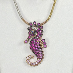 5 Ct Round Pink Ruby Seahorse Earrings, Ring, Pendant Set 14k Yellow Gold Plated
