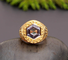 Color Changing Alexandrite Hexagon Ring 925 Sterling Silver Gold Plated Jewelry