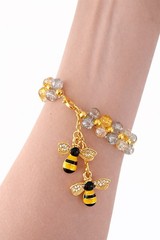 Gold Yellow Black Bee Jewelry Set Bracelet Earrings Fashion