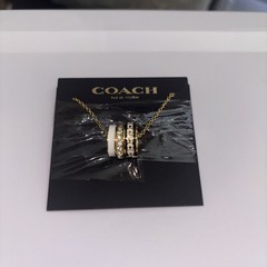 Coach Monogram Enamel Gold Ring Charm Necklace