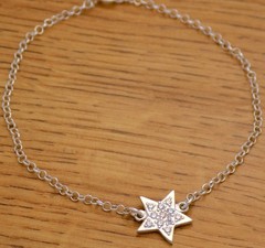 Solid 925 Sterling Silver Amazing Star White CZ Bracelet 18 cm Children Jewelry