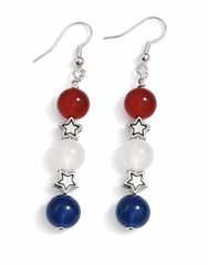 Red White Blue Glass Bead Earrings 2″ Silver plated Hooks Hypoallergenic NEW