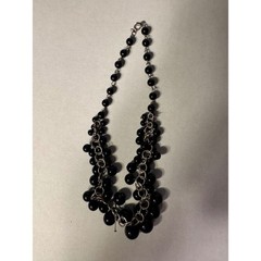 Black Cluster Bead Statement Necklace Silver Tone Chunky Bib 18 Inch