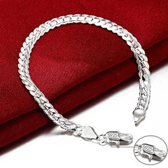 925 Silver Chain Bracelet Flat Link Band Lobster Clasp 6mm Men Women 1 Pc