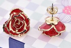 Red 24K Gold Dipped Real Forever Rose Stud Earrings