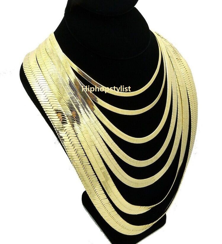 Unisex Herringbone Chain 14k Gold Plated 3mm to 14mm 8″ 16″ 18 20 24 30 Necklace