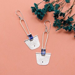 Tanzanite Gemstone Sterling Silver Jewelry Handmade Earrings 2.2” Gift For Her