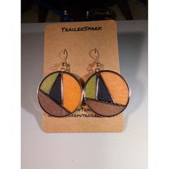 Trailerspark Geometric Wood Inlay Drop Earrings Gold Tone Multi Color Dangle