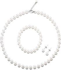 White 8Mm Faux Hand Knotted Glass Imitation Pearls Necklace Earring Jewelry 3 Se