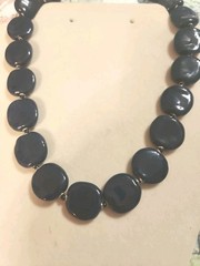 Navy Blue Chunky Multi Disc Bead Link Ceramic Necklace