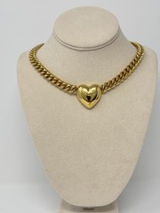 Chunky Puff Heart Thick Curb Link Chain Choker Necklace Bold Shiny Gold 18″