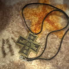 Silver Tone Cross Charm Pendant Necklace on Black Cord Chain, No Stone