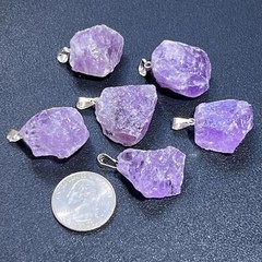 Amethyst Crystal Rough Raw Pendant (Silver Bail) Gemstone Jewelry Necklace