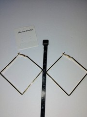 Gold Tone Geometric Square Hoop Dangle Earrings Hinged Hoop No Stone