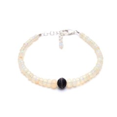 Ethiopian Opal Beaded Bracelet,Black Spinel Silver Ball,Opal Bracelet,Spinel