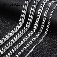16-36INCHES Silver Stainless Steel Curb Cuban Chain Necklace Choker Jewelry HOT