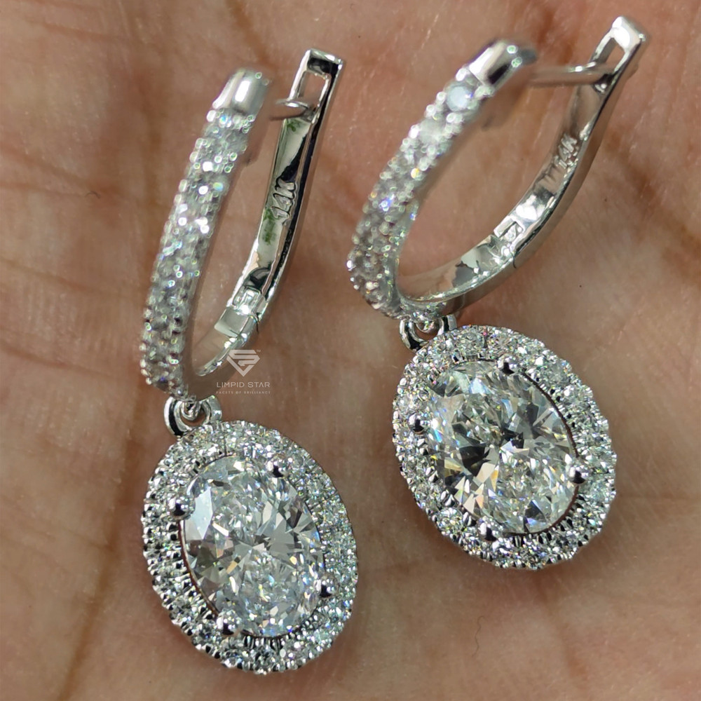 2CT Oval Lab Grown Diamond Halo Drop Dangle Halo Earrings Gift IGI E-VS1