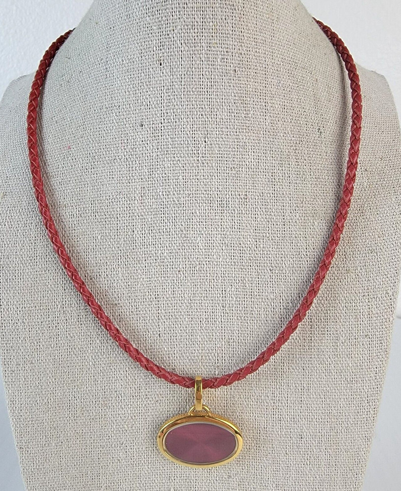 Joan Rivers Red And Gold Leather Cord Pendant Necklace 19.5 Inch Lobster Clasp