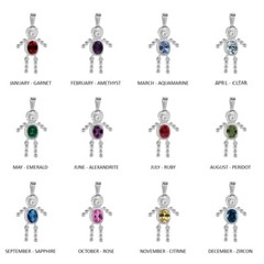 Sterling Silver Birthstone Baby Boy Pendant Charm w/ Clear and Colored CZ Stones