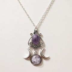 Gothic Moon Crystal Pendant Necklace for Vintage Bohemian Punk Halloween Witc…