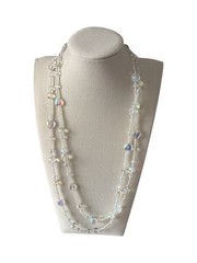 Source Unknown Iridescent Heart Long Beaded Necklace – White