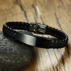 Personalized Men Bracelet Braided Leather Surfer Wristband ID Name Engraving DIY