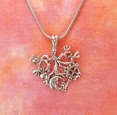 Cimaruta Charm Necklace or Earrings, Italian Broom Raven Heart Solar Cross Moon