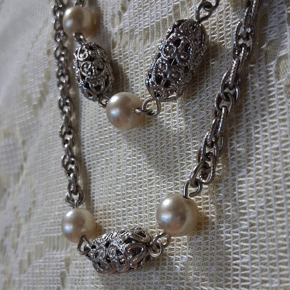 1970s Sarah Day Filigree Lady extra long Necklace