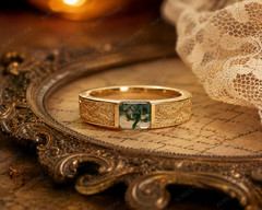 Lab Created Green Moss Agate Ring, Base Metal: Brass Finish: Gold Plated
