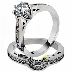 Stainless Steel 1.85Ct Cubic Zirconia 316L Wedding Ring Set Women’s Size 5-10