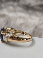Ross Simons 18k Yellow Gold/Sterling Silver Trillion Blue Cz Ring