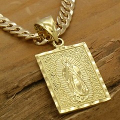 Mens 18k Gold Plated Brass Guadalupe Pendant 6mm 24″ Cuban Chain (L)